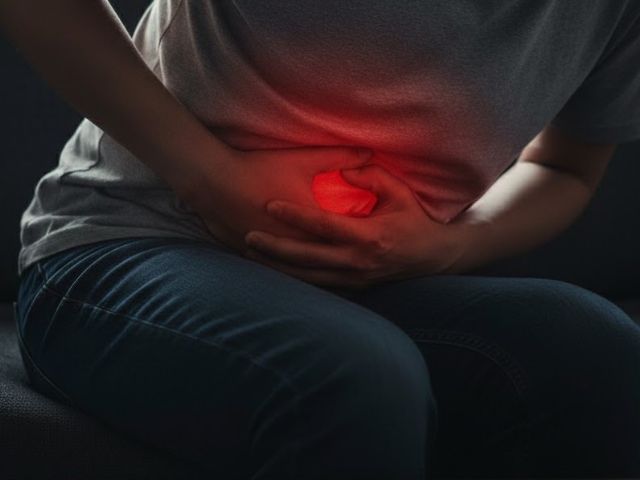 An adult experiencing stomach pain